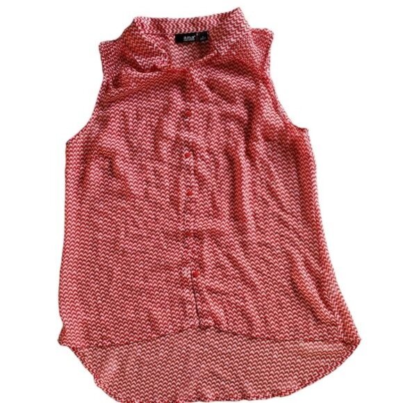 Sleeveless Shirt ANA Sheer Chevron Stripe Button Up Red Women's WOMAN'S Small - Picture 4 of 8